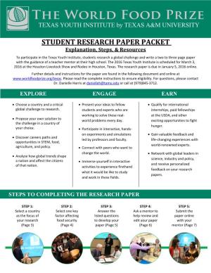 STUDENT RESEARCH PAPER PACKET Explanation, Steps, & Resources