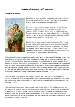 The Feast of St Joseph – 19Th March 2021