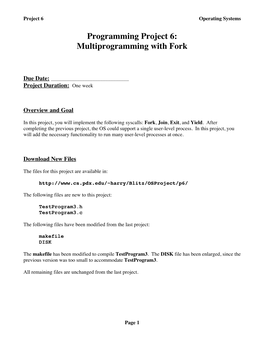 Programming Project 6: Multiprogramming with Fork