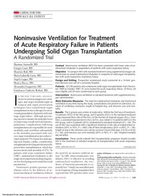 Noninvasive Ventilation for Treatment of Acute Respiratory Failure in Patients Undergoing Solid Organ Transplantation a Randomized Trial