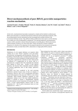Direct Mechanosynthesis of Pure Bifeo3 Perovskite Nanoparticles: Reaction Mechanism