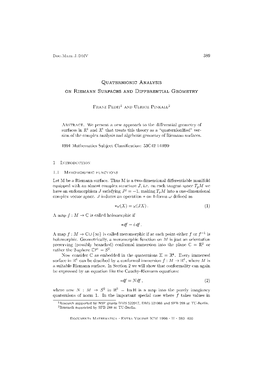 Quaternionic Analysis on Riemann Surfaces and Differential Geometry
