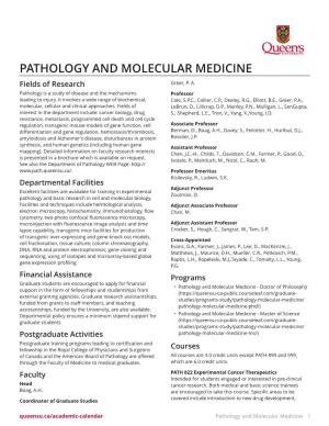 PATHOLOGY and MOLECULAR MEDICINE Fields of Research Greer, P
