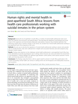 Human Rights and Mental Health in Post-Apartheid South Africa