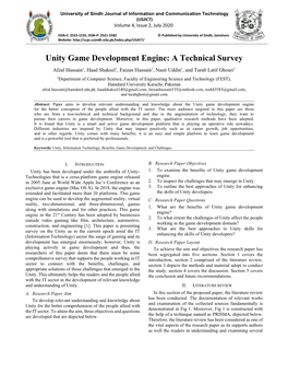 Unity Game Development Engine: a Technical Survey