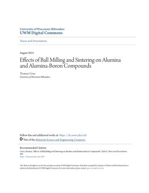 Effects of Ball Milling and Sintering on Alumina and Alumina-Boron Compounds Thomas Cross University of Wisconsin-Milwaukee