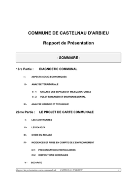 COMMUNE DE CASTELNAU D'arbieu Rapport De Présentation