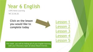 Year 6 English CVPS Home Learning WC 22.06.20