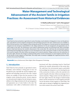 Water Management and Technological Advancement of the Ancient Tamils in Irrigation Practices: an Assessment from Historical Evidences