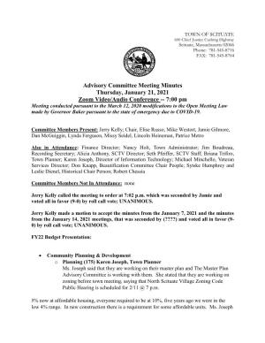 Advisory Committee Minutes January 21, 2021
