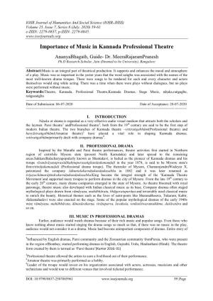 Importance of Music in Kannada Professional Theatre