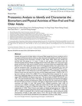 Proteomics Analysis to Identify and Characterize the Biomarkers and Physical Activities of Non-Frail and Frail Older Adults