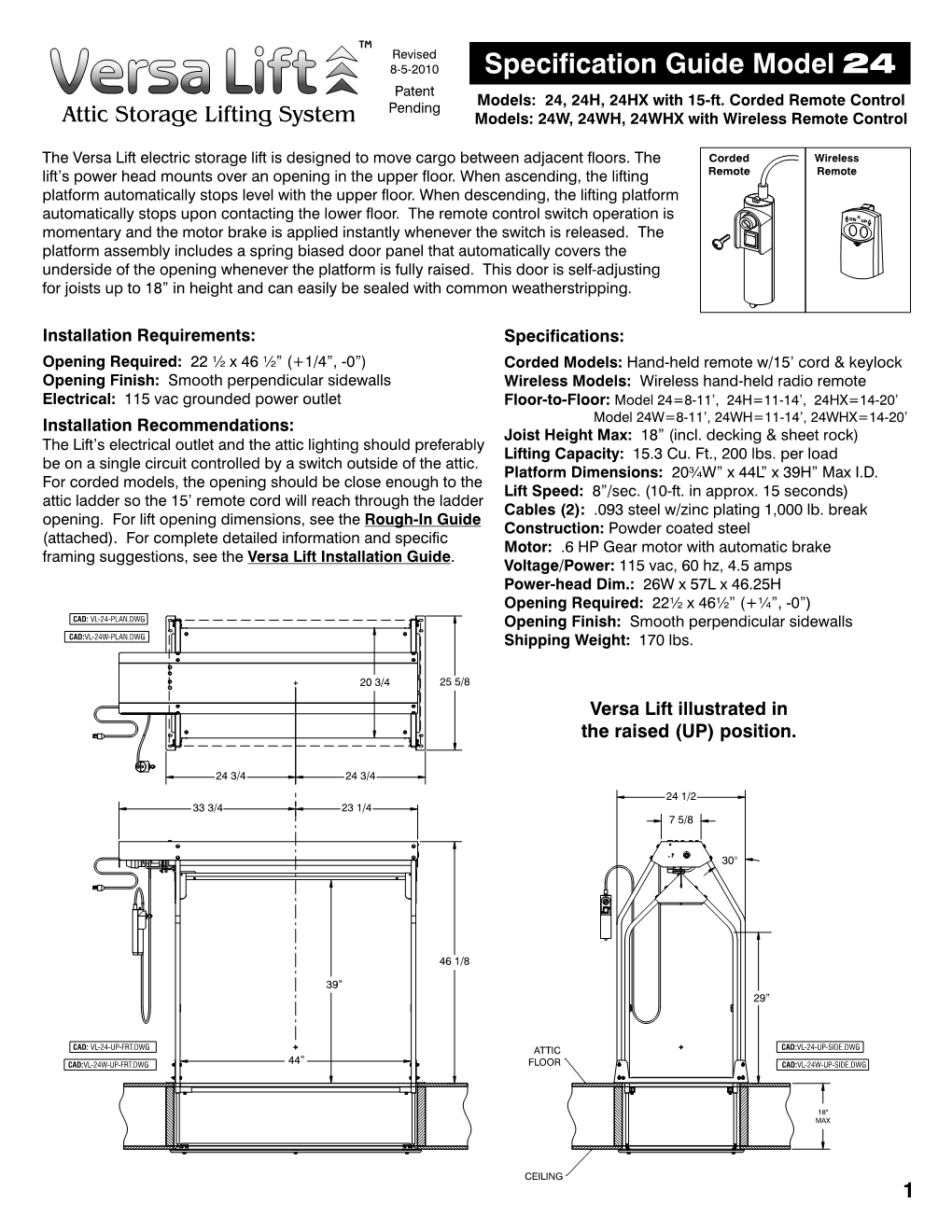 Versa Lift Model 24 Specification Guide