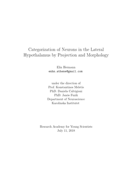 Categorization of Neurons in the Lateral Hypothalamus by Projection and Morphology