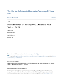 Blockchain and the Law, 34 UIC J. Marshall J. Priv. & Tech. L. 1 (2019)