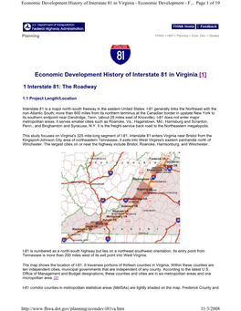 Economic Development History of Interstate 81 in Virginia - Economic Development - F