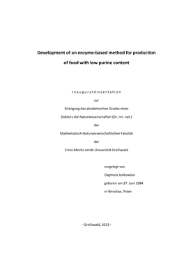 Development of an Enzyme-Based Method for Production of Food with Low Purine Content