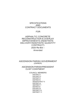 Specifications and Contract Documents for Asphaltic