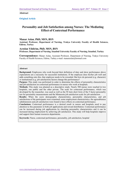 Personality and Job Satisfaction Among Nurses: the Mediating Effect of Contextual Performance