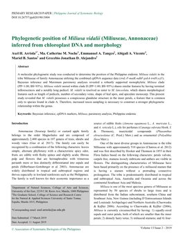 Phylogenetic Position of Miliusa Vidalii (Miliuseae, Annonaceae) Inferred from Chloroplast DNA and Morphology