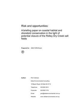 Risks and Opportunities: a Briefing Paper on Coastal Habitat And