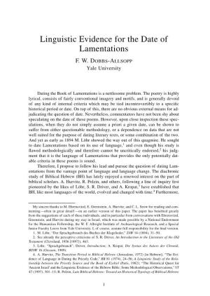 Linguistic Evidence for the Date of Lamentations F
