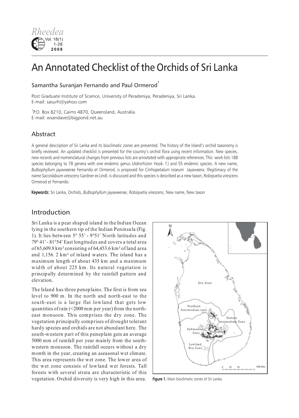 An Annotated Checklist of the Orchids of Sri Lanka, by Fernando And
