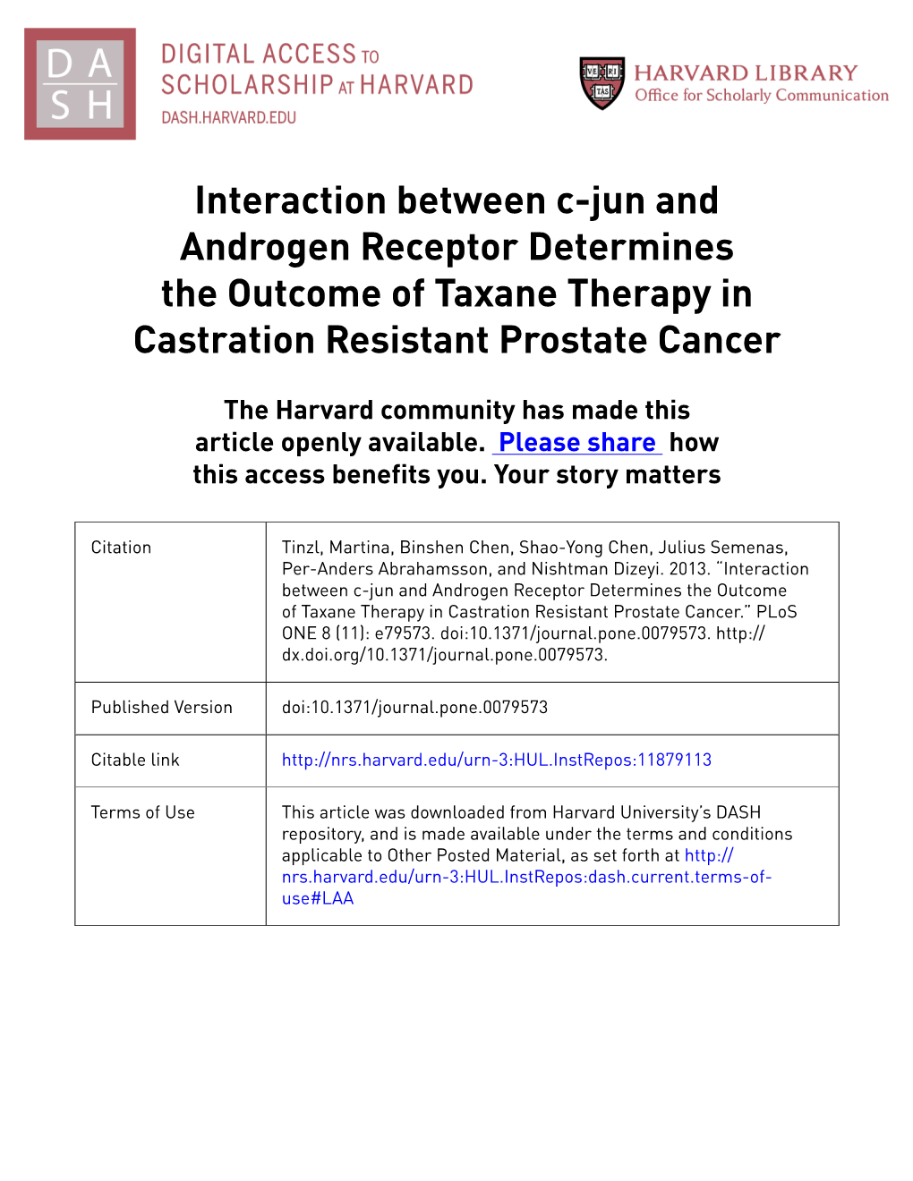 Interaction Between C-Jun and Androgen Receptor Determines the Outcome of Taxane Therapy in Castration Resistant Prostate Cancer