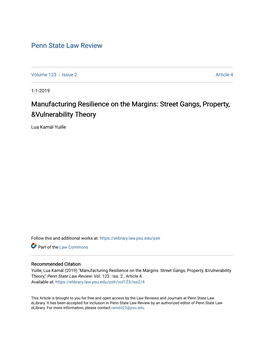 Manufacturing Resilience on the Margins: Street Gangs, Property, &Vulnerability Theory