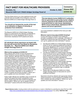 FACT SHEET for HEALTHCARE PROVIDERS Coronavirus Genalyte, Inc