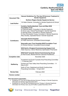 1 Document Title General Guidelines for the Use of Hormone Treatment