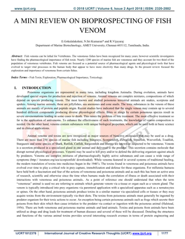 A Mini Review on Bioprospecting of Fish Venom