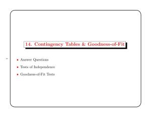 14. Contingency Tables & Goodness-Of-Fit