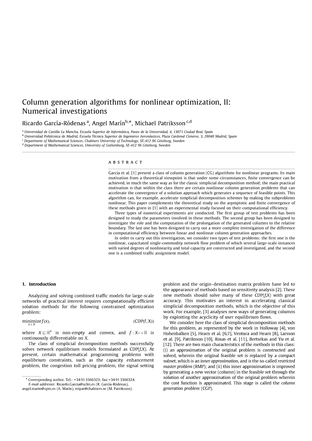 Column Generation Algorithms for Nonlinear Optimization, II: Numerical