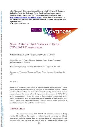 Novel Antimicrobial Surfaces to Defeat COVID-19 Transmission