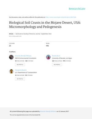 Biological Soil Crusts in the Mojave Desert, USA: Micromorphology and Pedogenesis