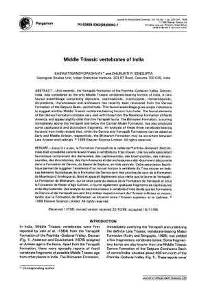 Middle Triassic Vertebrates of India