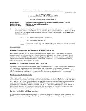 EPA Region 3 RCRA Corrective Action Environmental Indicator For