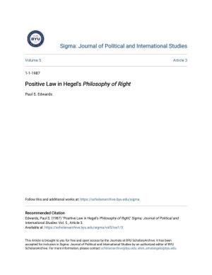 Positive Law in Hegel's Philosophy of Right