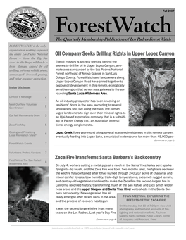 Fall 2007 Forestwatch the Quarterly Membership Publication of Los Padres Forestwatch