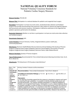 NATIONAL QUALITY FORUM National Voluntary Consensus Standards for Pediatric Cardiac Surgery Measures