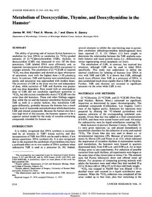 Metabolism of Deoxycytidine, Thymine, and Deoxythymidine in the Hamster1