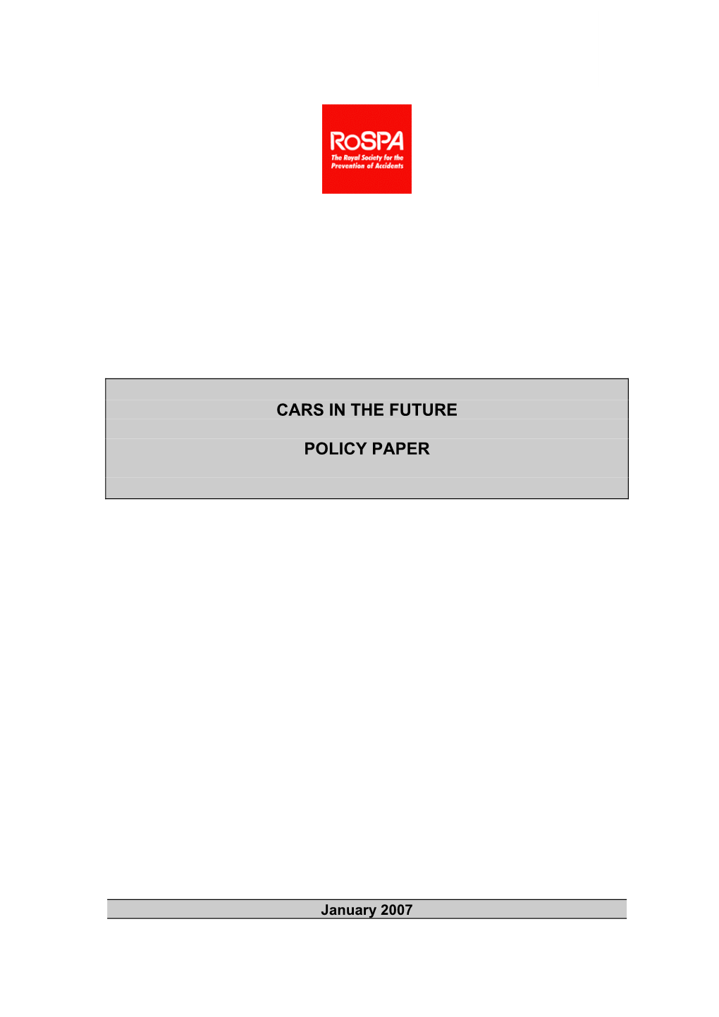 Cars in the Future Policy Paper - January 2007