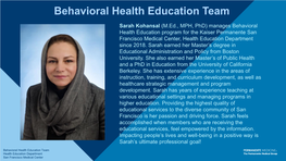 Behavioral Health Education Team