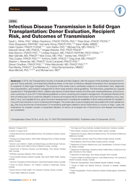 Infectious Disease Transmission in Solid Organ Transplantation