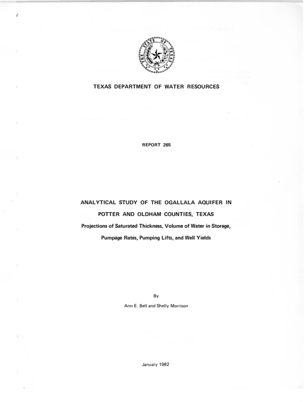 Analytical Study of the Ogallala Aquifer in Potter and Oldham