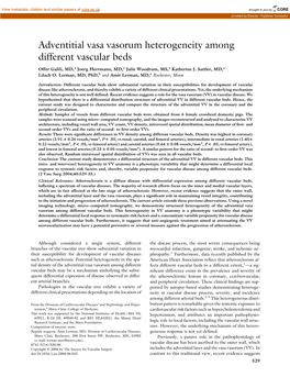 Adventitial Vasa Vasorum Heterogeneity Among Different Vascular Beds