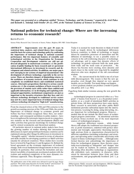 National Policies for Technical Change: Where Are the Increasing Returns to Economic Research?