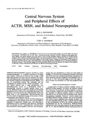Central Nervous System and Peripheral Effects of ACTH, MSH, and Related Neuropeptides