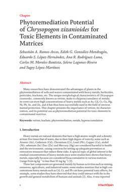 Phytoremediation Potential of Chrysopogon Zizanioides for Toxic Elements in Contaminated Matrices Sebastián A